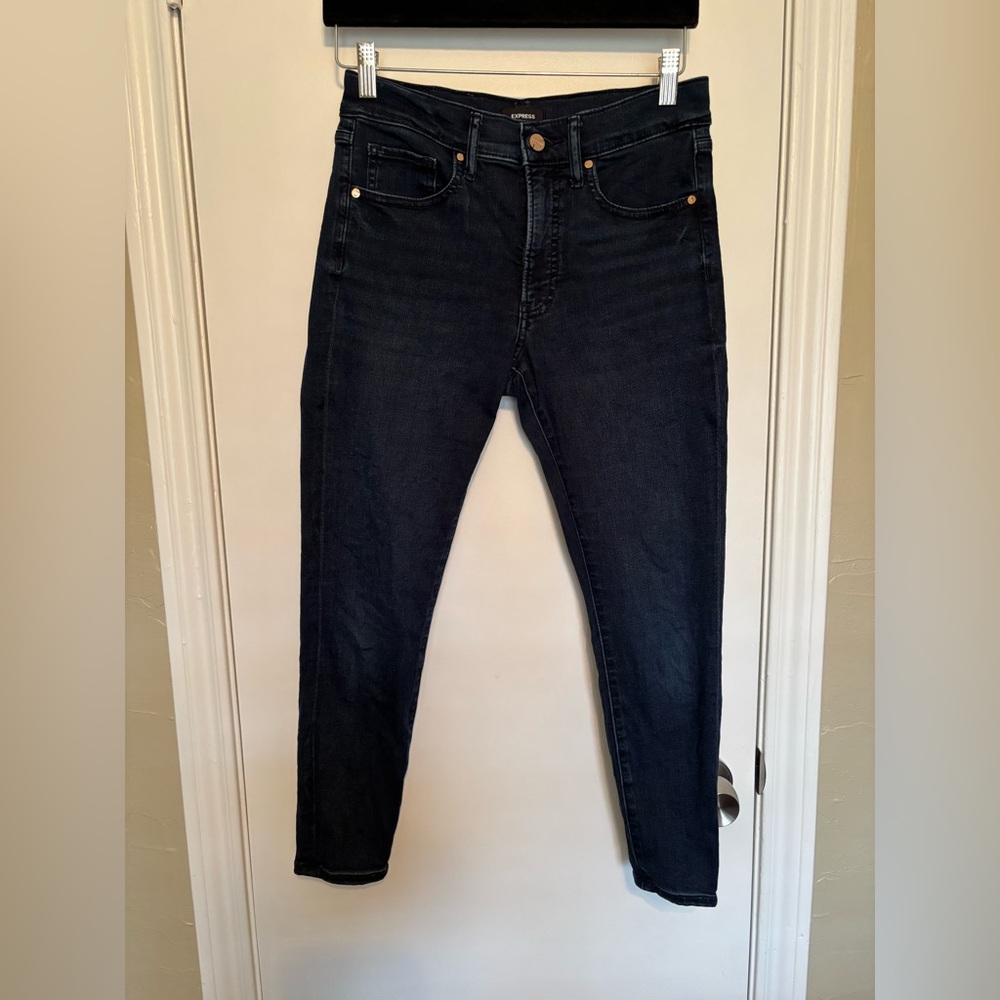 Express Skinny Mid Rise Dark Wash Denim Jeans